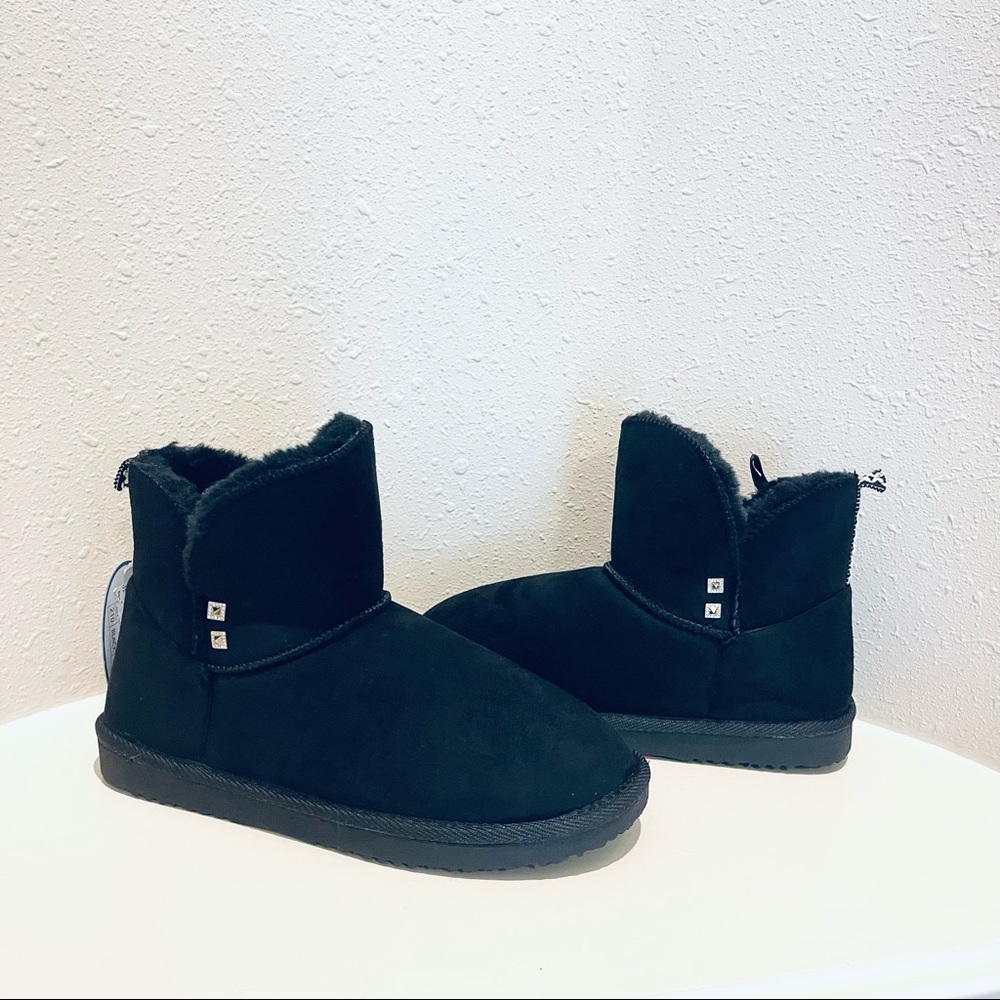 Winter Faux Fur Suede Women’s Black Ankle Boots Size 7 NWT